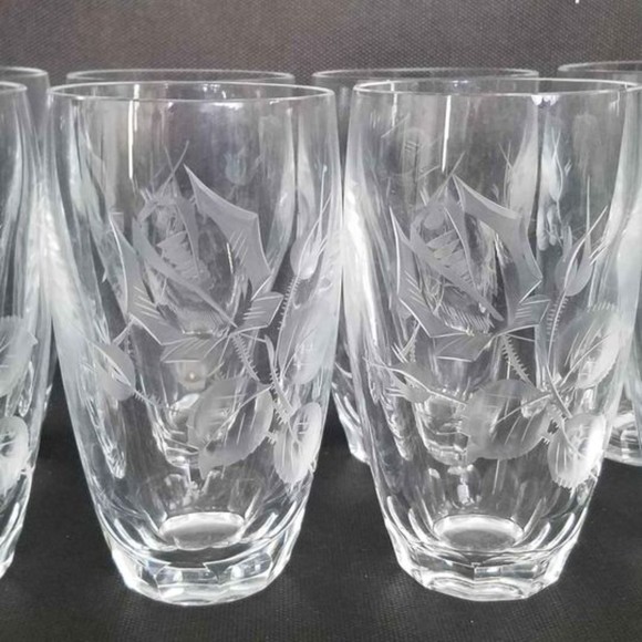 Set Of 8 VTG Crystal Classic Mikasa Rose Etched Diamond Cut Iced Tea/Water Tumbl - Picture 2 of 4